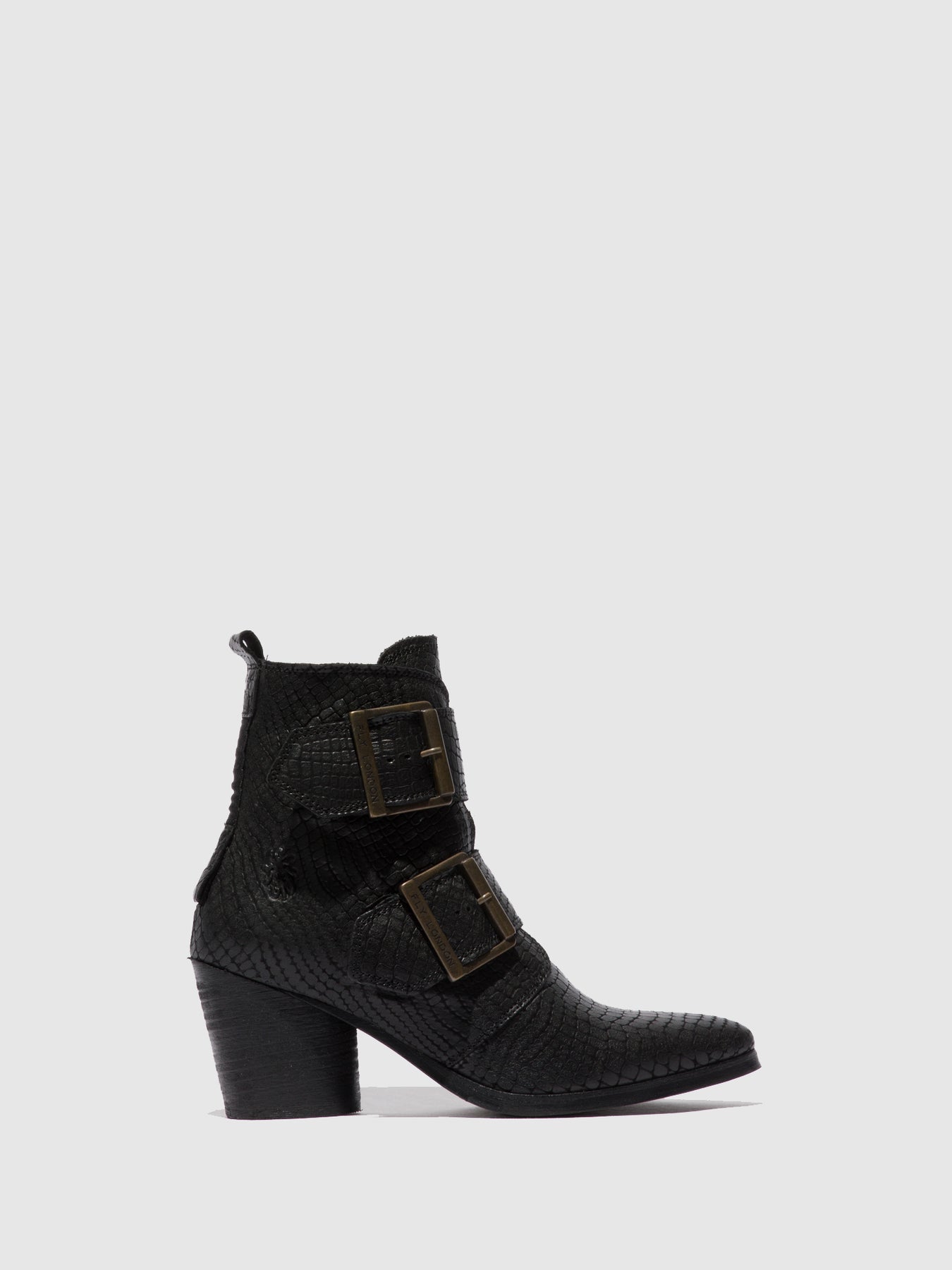 Croco Black Fly London Buckle Boots Women's Ankle Boots | 013497LVI