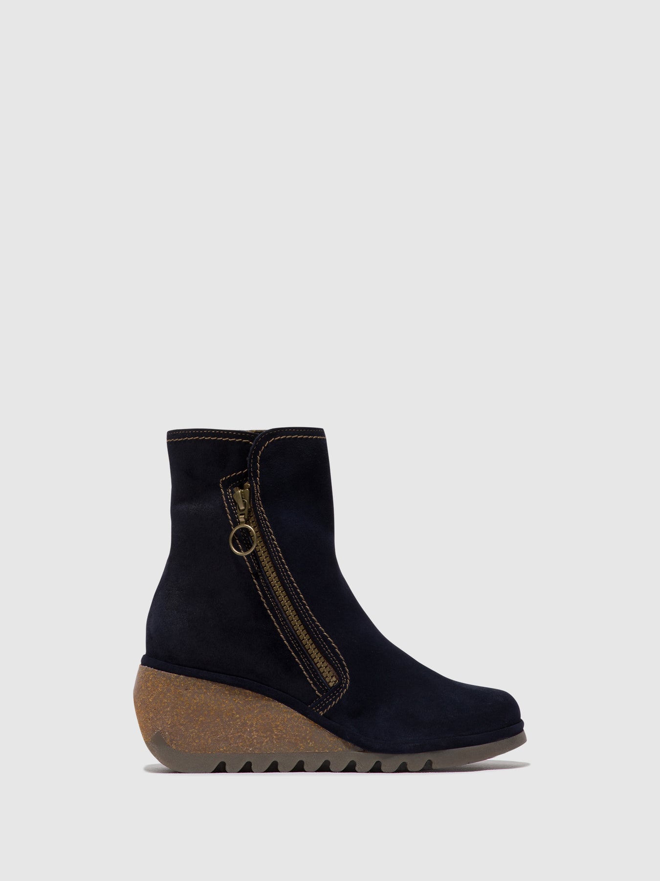 Navy Fly London Zip Up Boots Women's Ankle Boots | 516703JUS