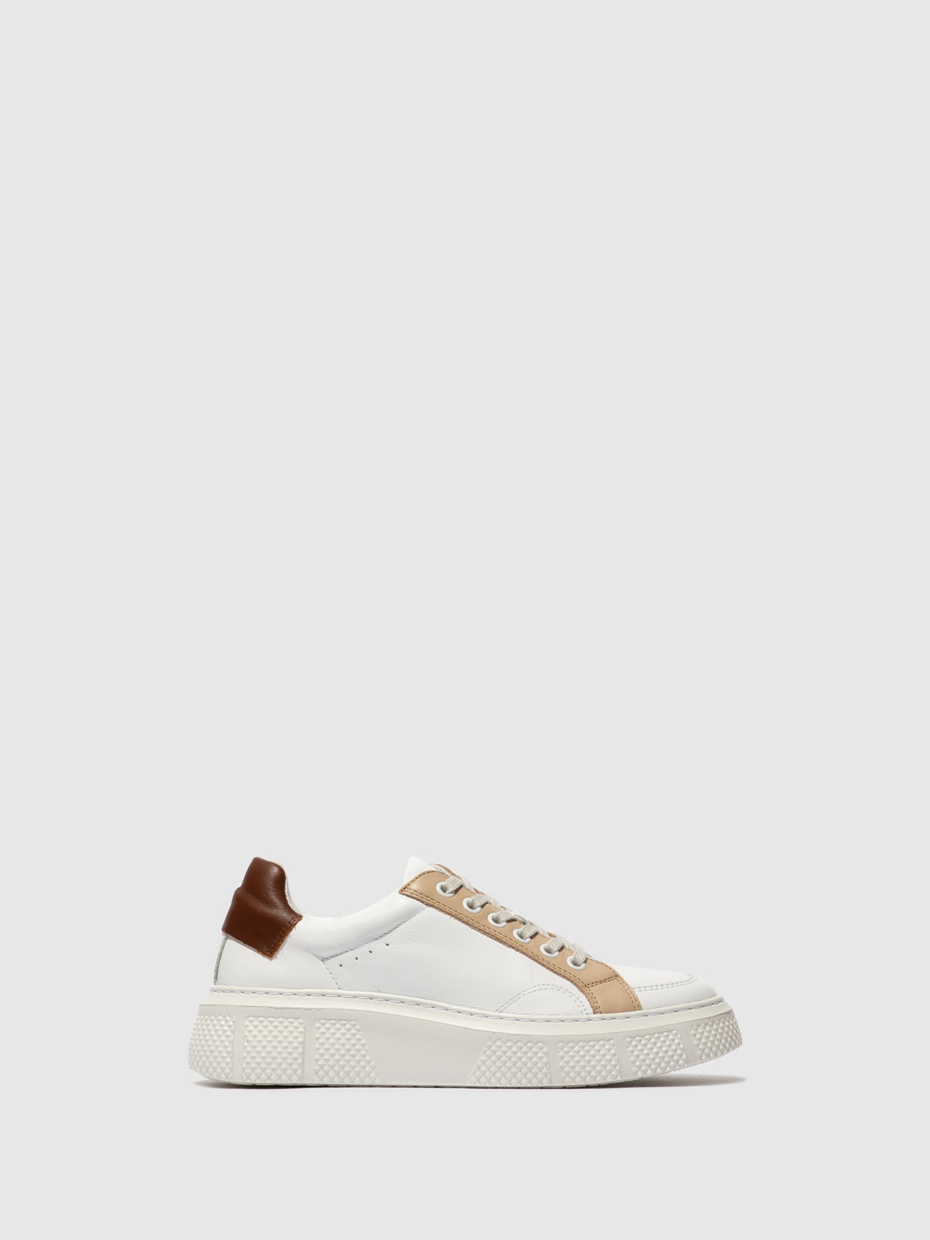 White/Beige/Cognac Fly London Lace-up Men's Sneakers | 864157MHV