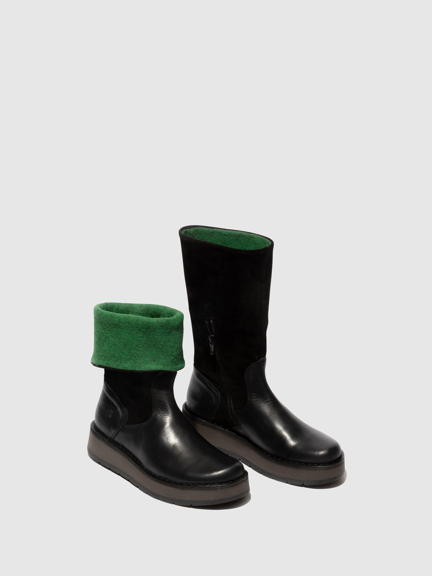 Black (Green) Fly London Zip Up Boots Women's Boots | 281760QJY