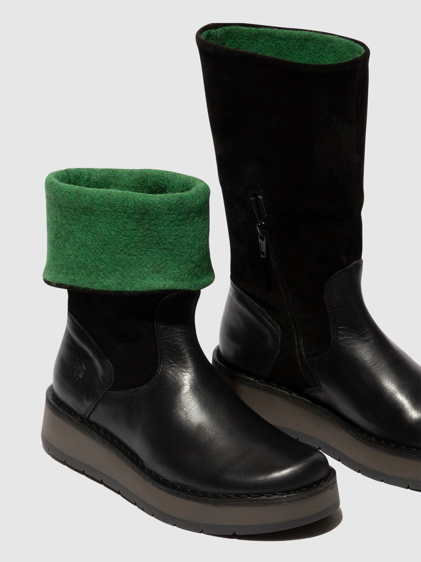 Black (Green) Fly London Zip Up Boots Women's Boots | 281760QJY