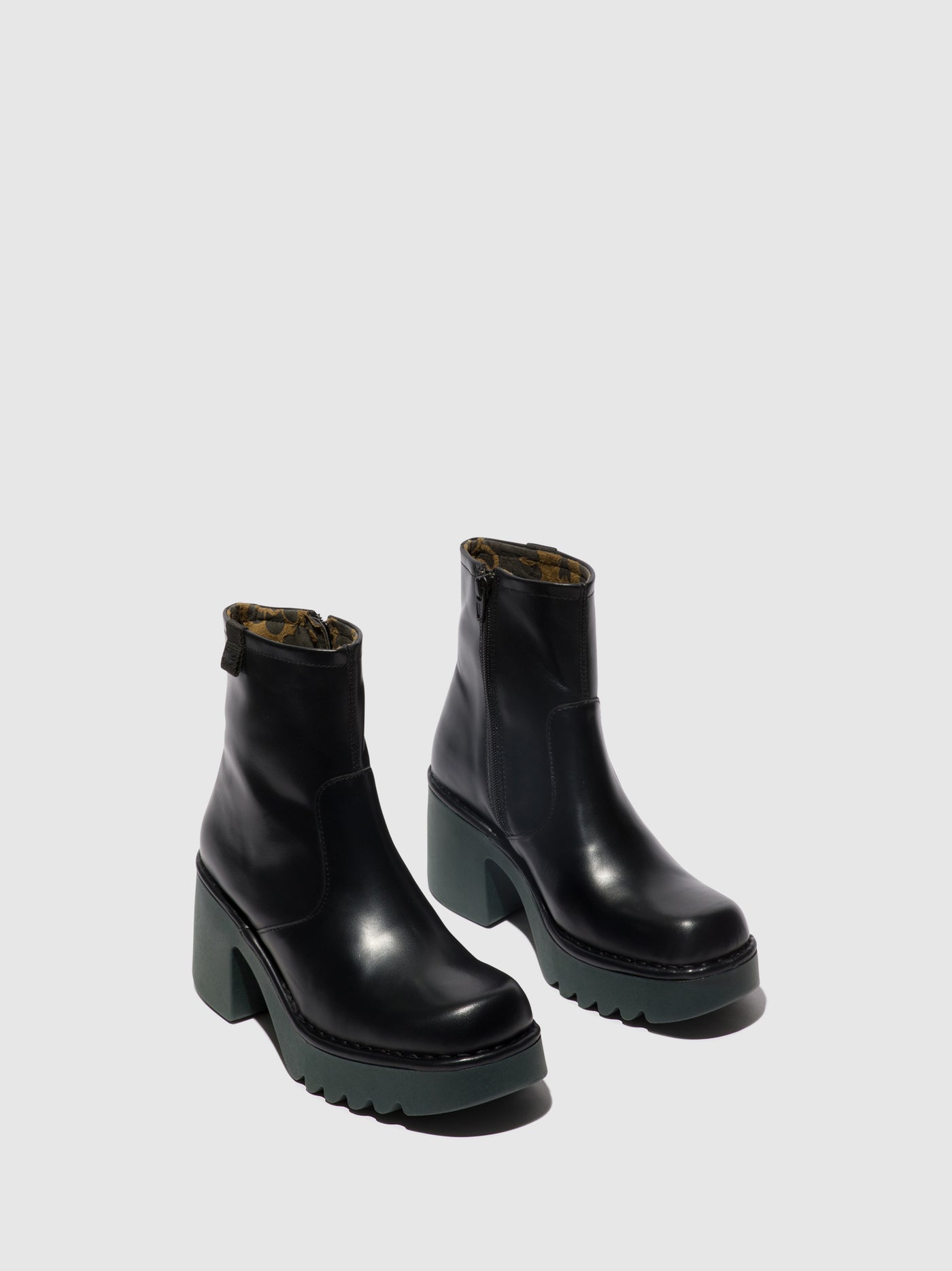 Black (Teal Sole) Fly London Zip Up Boots Women's Ankle Boots | 098426FWO