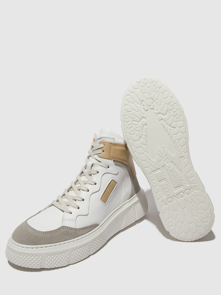 Concrete/White/Beige Fly London Lace-up Women's Sneakers | 470836MGR