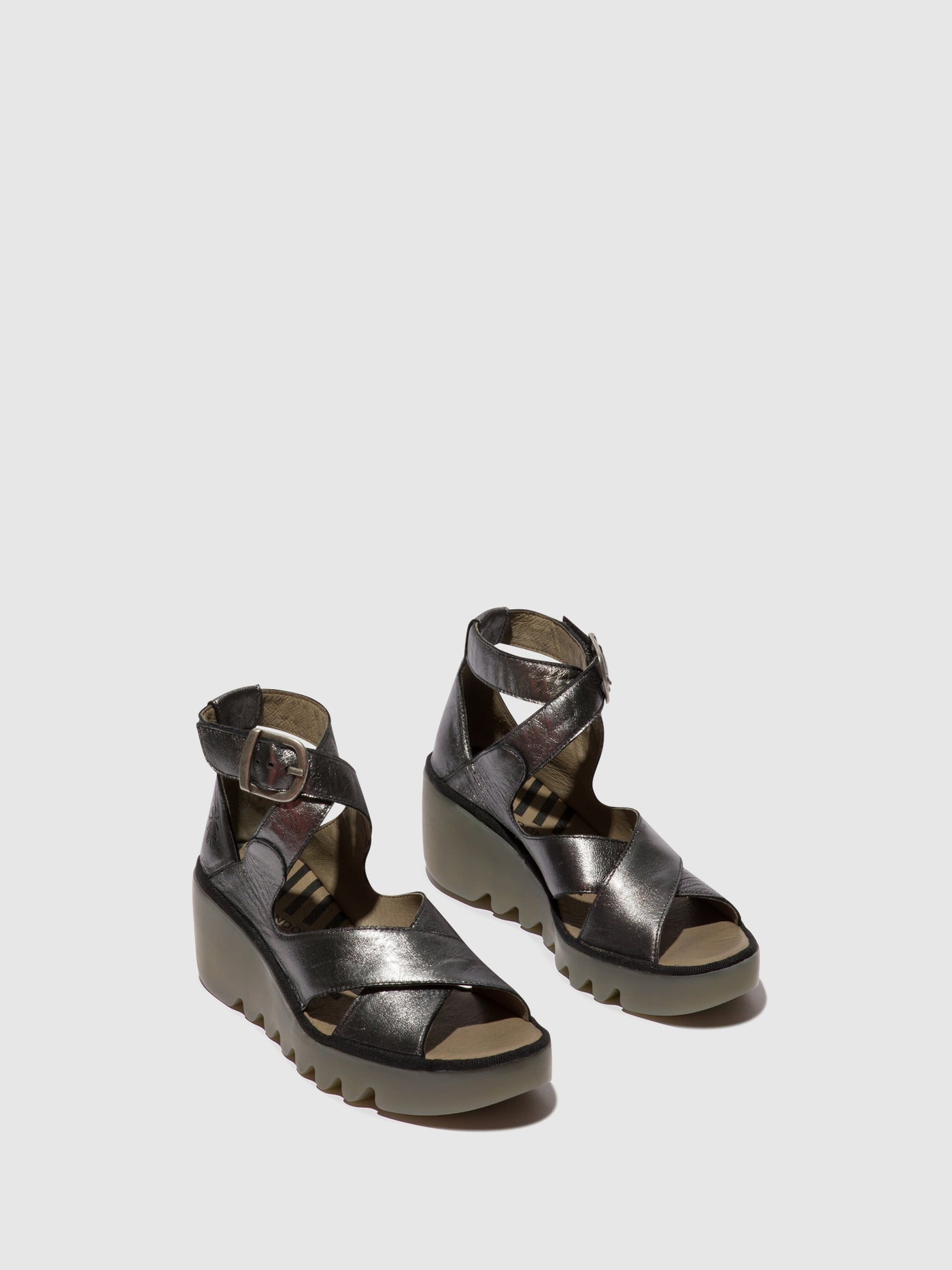 Graphite Fly London Buckle Sandals Women's Sandals | 729465XCG