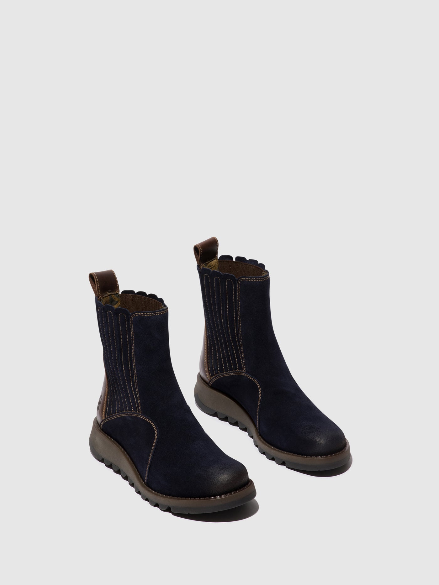 Navy/Dark Brown Fly London Zip Up Boots Women's Ankle Boots | 912567SGH