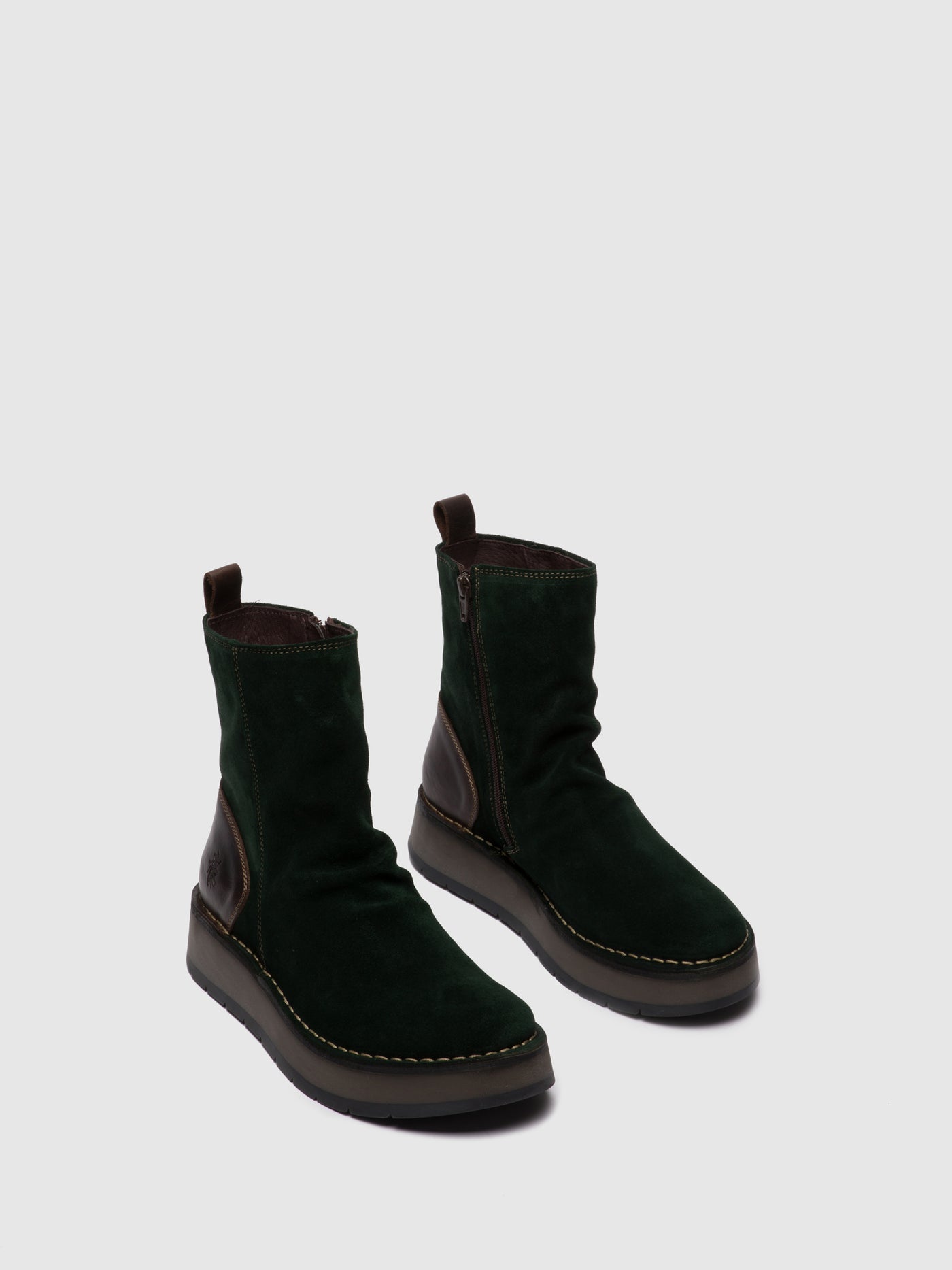 Oilsuede/Rug Green Forest/DarkBrown Fly London Zip Up Boots Women's Ankle Boots | 876145CXR