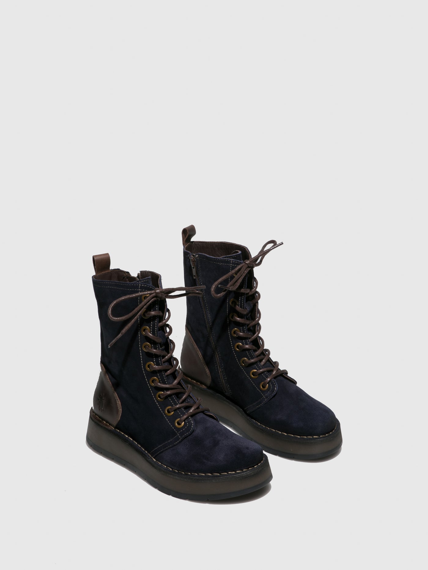 Oilsuede/Rug Navy/DarkBrown Fly London Lace-up Boots Women's Ankle Boots | 507816RDW