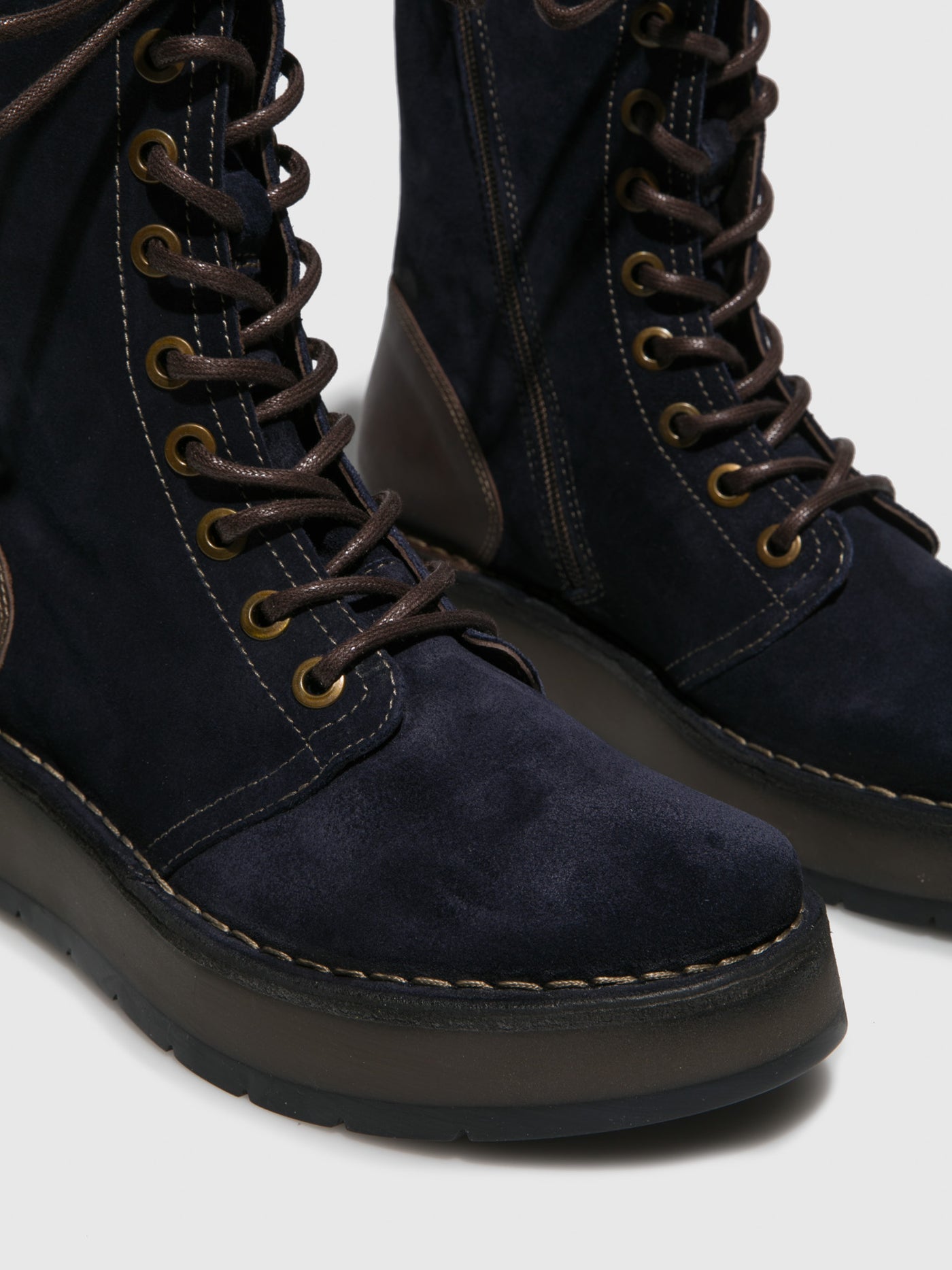 Oilsuede/Rug Navy/DarkBrown Fly London Lace-up Boots Women's Ankle Boots | 507816RDW