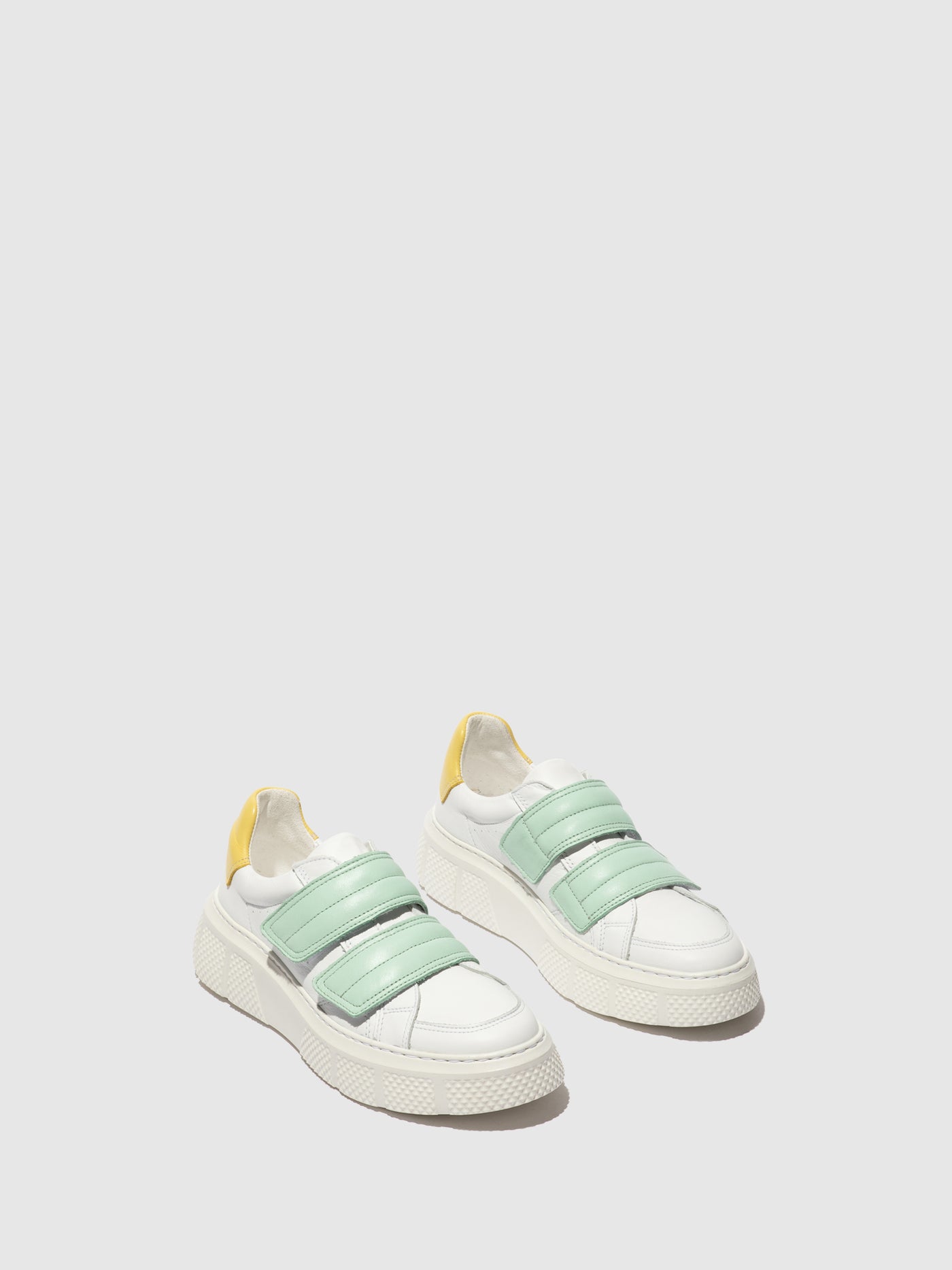 White/Mynt/Yellow Fly London Velcro Men's Sneakers | 217346WBE