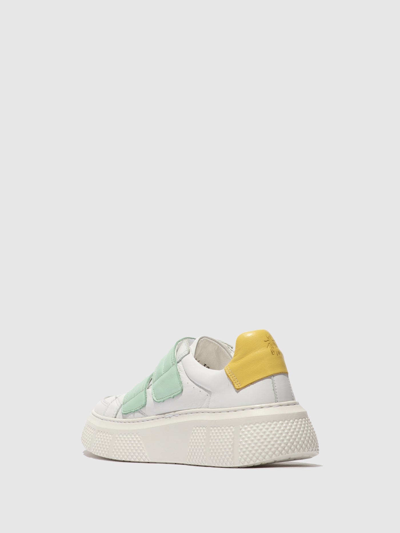 White/Mynt/Yellow Fly London Velcro Women's Sneakers | 928061TON