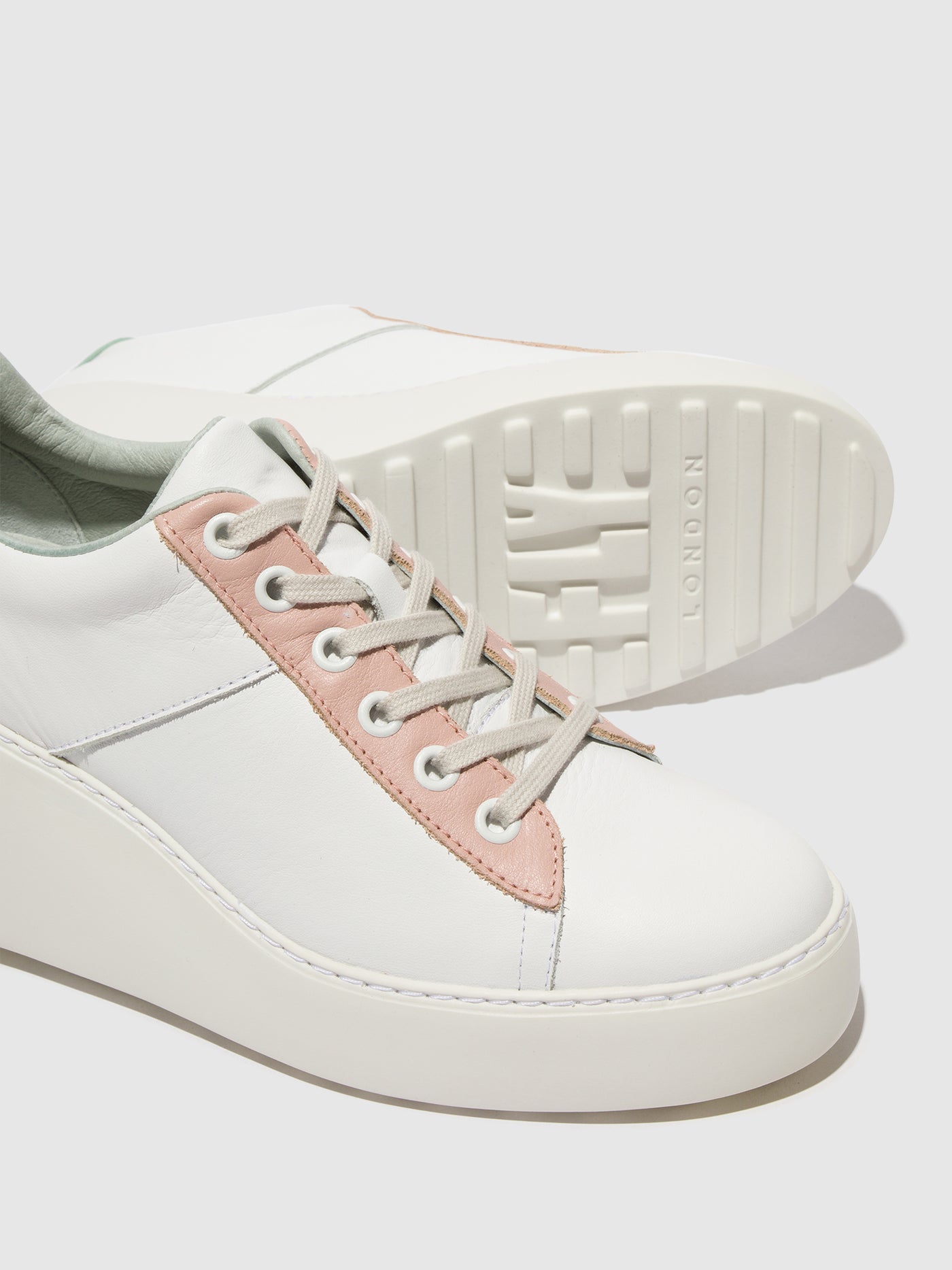 White/Nude/Mint Fly London Lace-up Women's Sneakers | 973286OJW